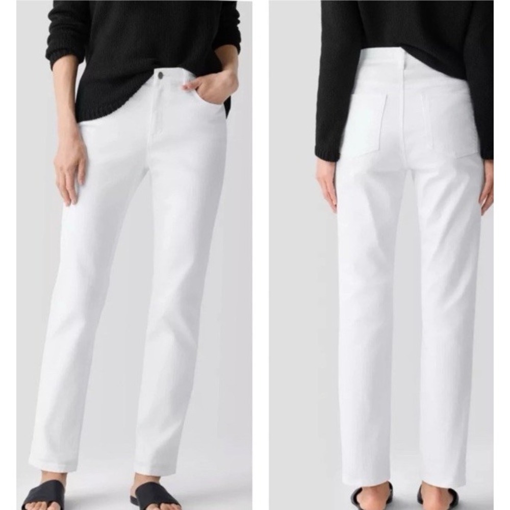 Eileen Fisher Jeans  Size 4 Organic Cotton Stretch‎  Denim White Skinny Mid Rise